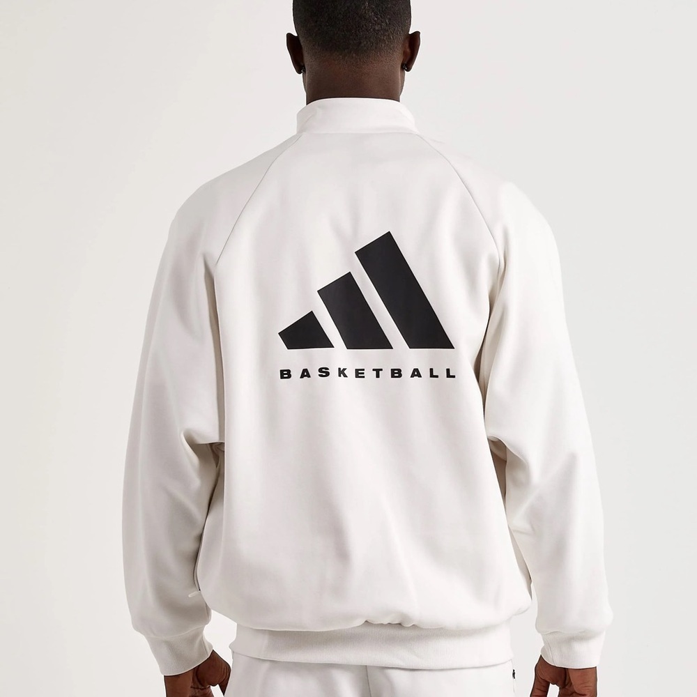 Adidas Men's White Bomber Jacket with Black Logo